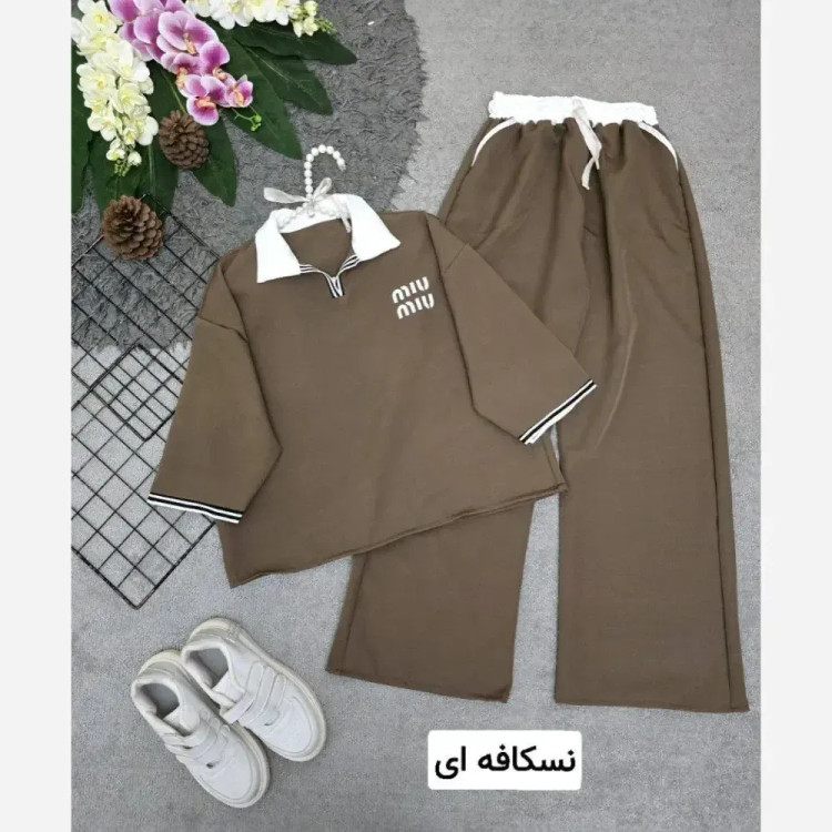 ست بلوز و شلوار زنانه جنس مازراتی با کیفیت فری سایز رنگ مشکی کرم سورمه ای موکا