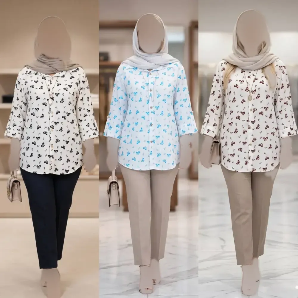 شومیز مانتویی دنیز کراش طرحدار در رنگ بندی و سایزبندی متنوع قد 75