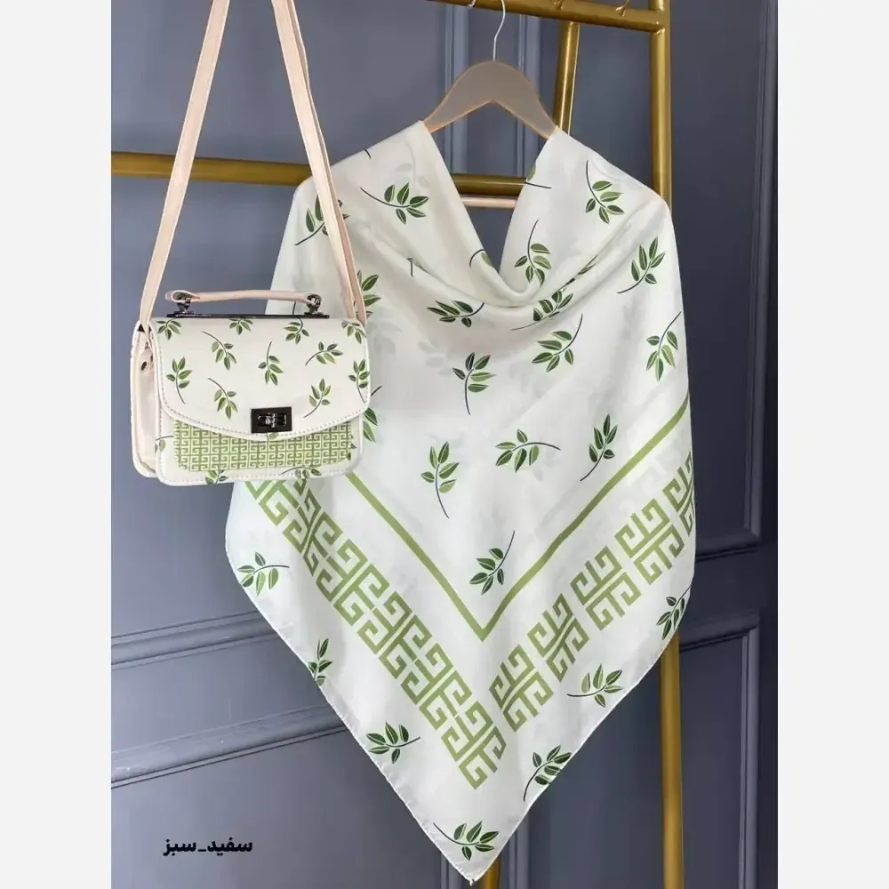 ست کیف و روسری طرح برگ جیوانچی مخمل و چرم نخی قواره 130
