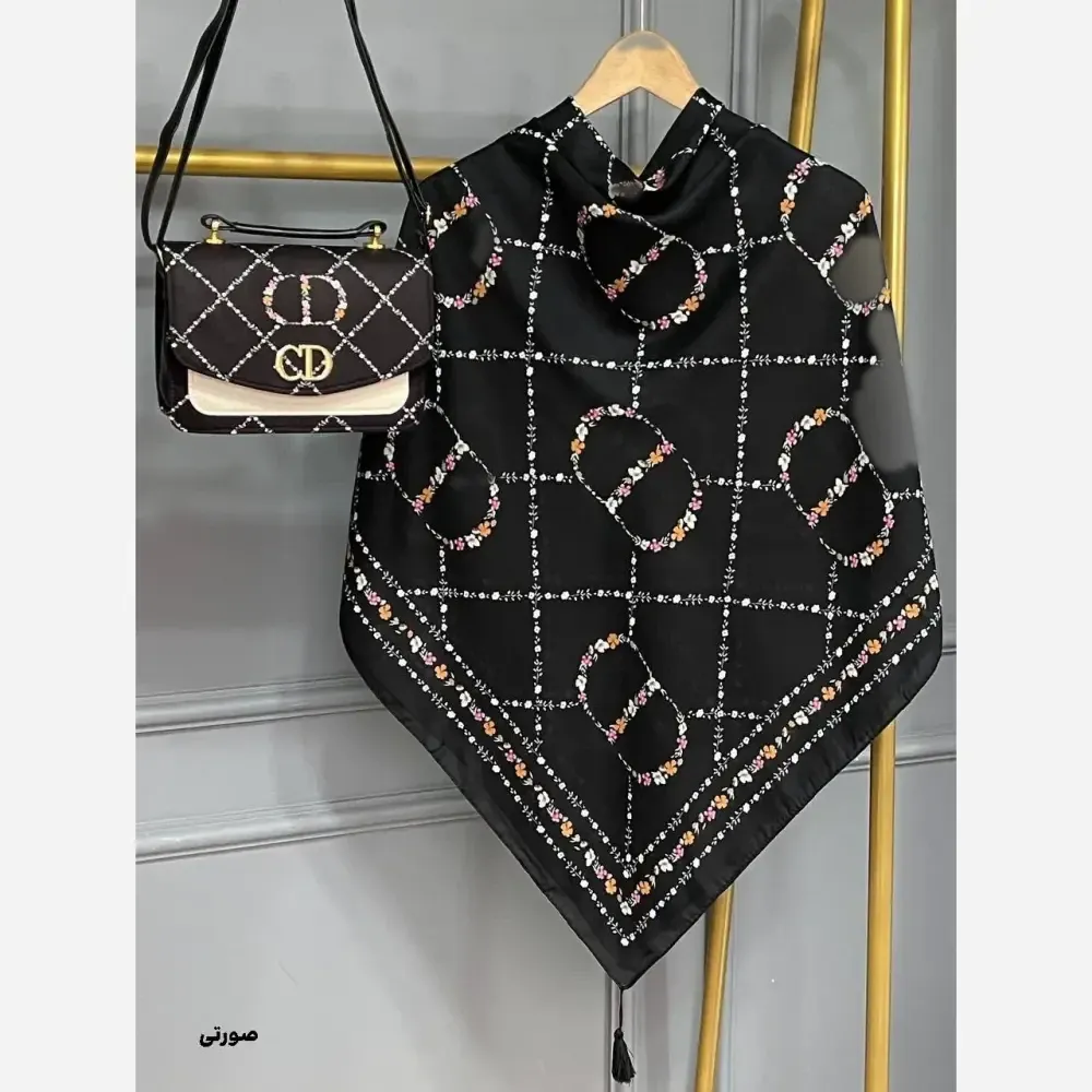 ست کیف و روسری مخمل و چرم صنعتی طرح دیور نخی منگوله دار سایز 130