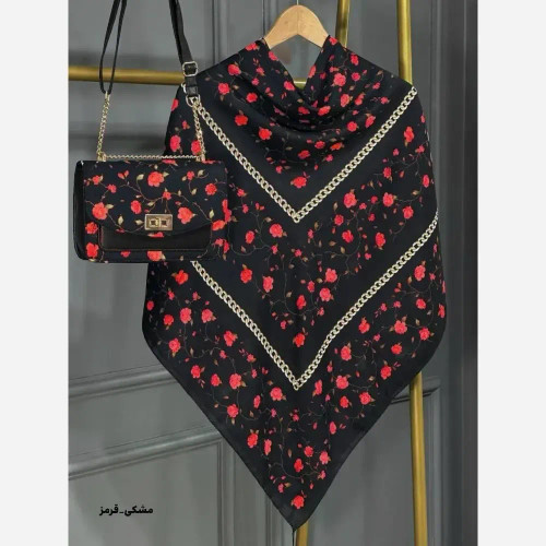 ست کیف و روسری نخی منگوله دار گلسار مخمل و چرم صنعتی
