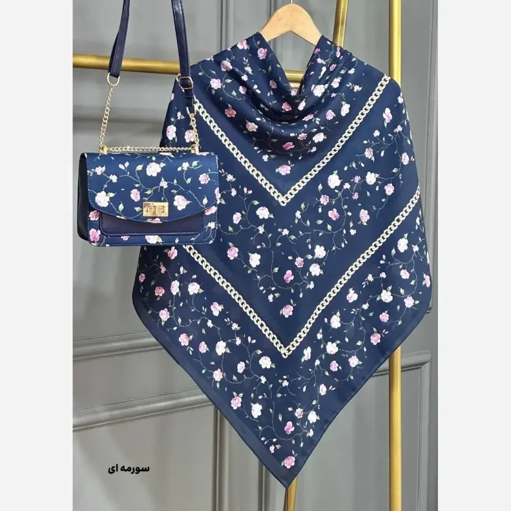 ست کیف و روسری نخی منگوله دار گلسار مخمل و چرم صنعتی