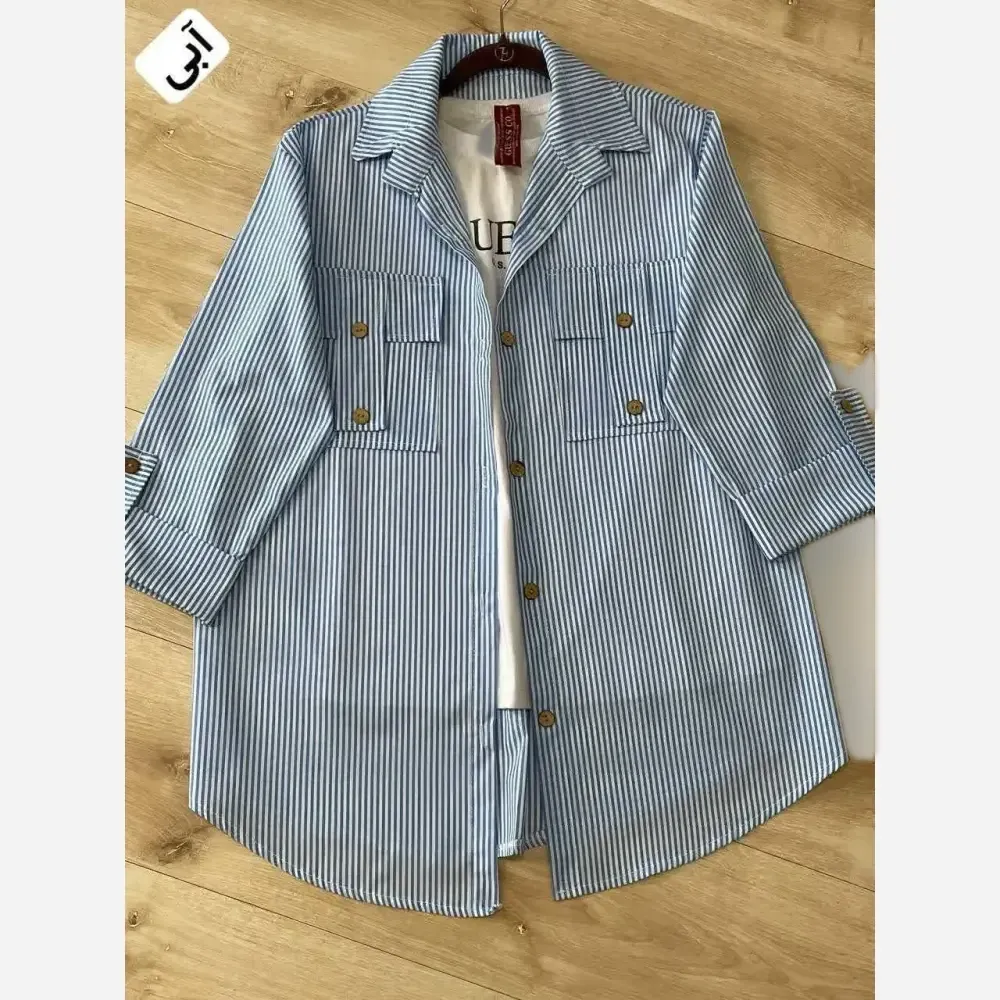 شومیز جیب صلیبی داکرون زنانه طوسی و آبی سایز 36 تا 48