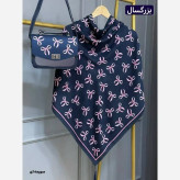 ست کیف و روسری پاپیونی نخی منگوله دار مخمل و چرم صنعتی