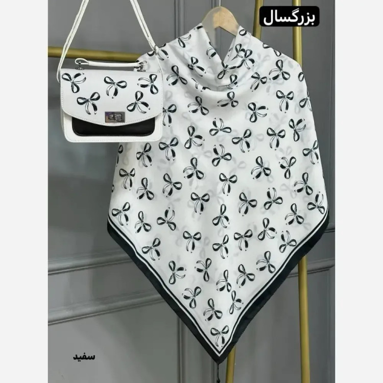 ست کیف و روسری پاپیونی نخی منگوله دار مخمل و چرم صنعتی