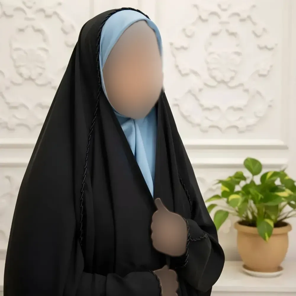 چادر جده منجوق دخترانه کرپ حریرالاسود مشکی