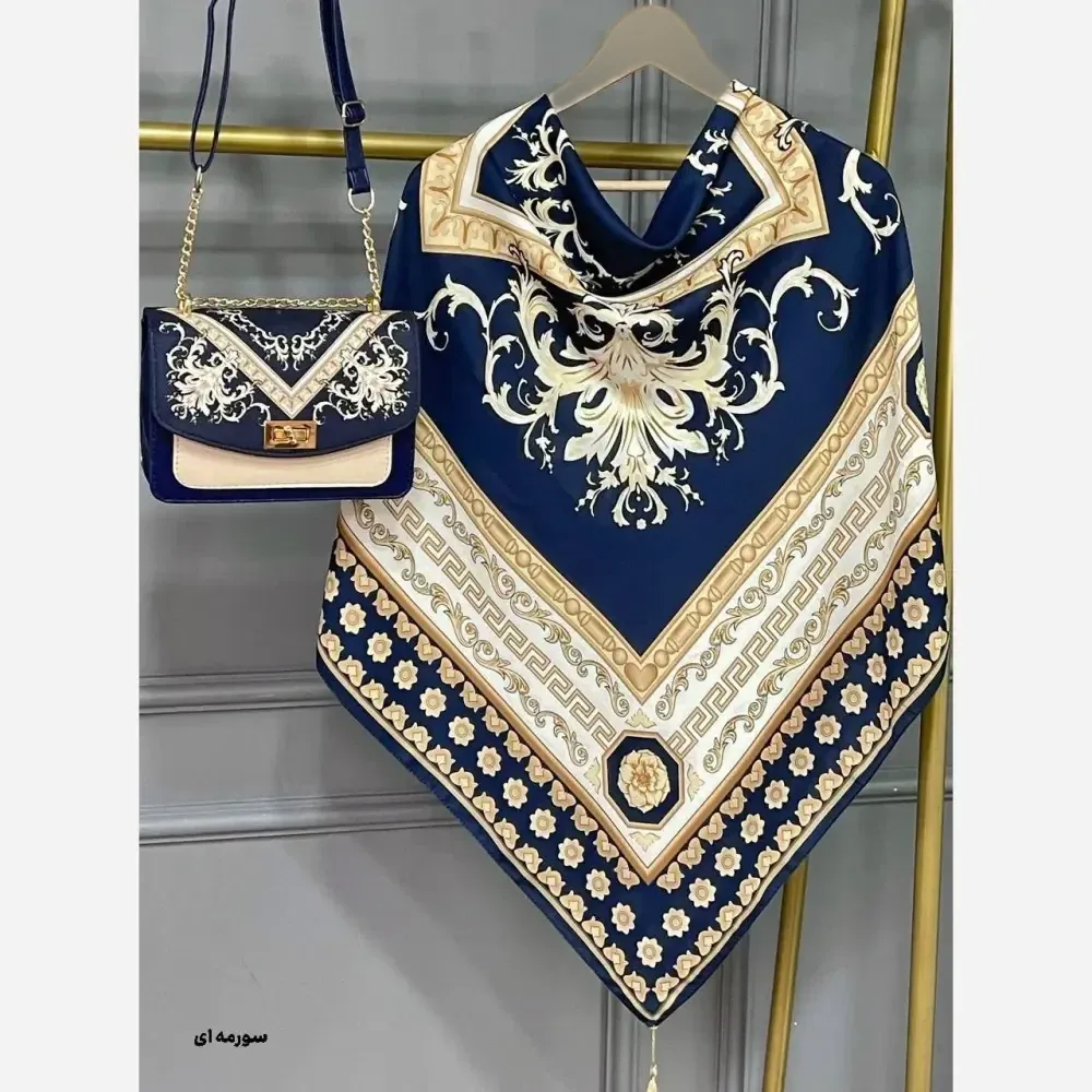 ست کیف و روسری مخمل و چرم صنعتی نخی منگوله دار سورنا
