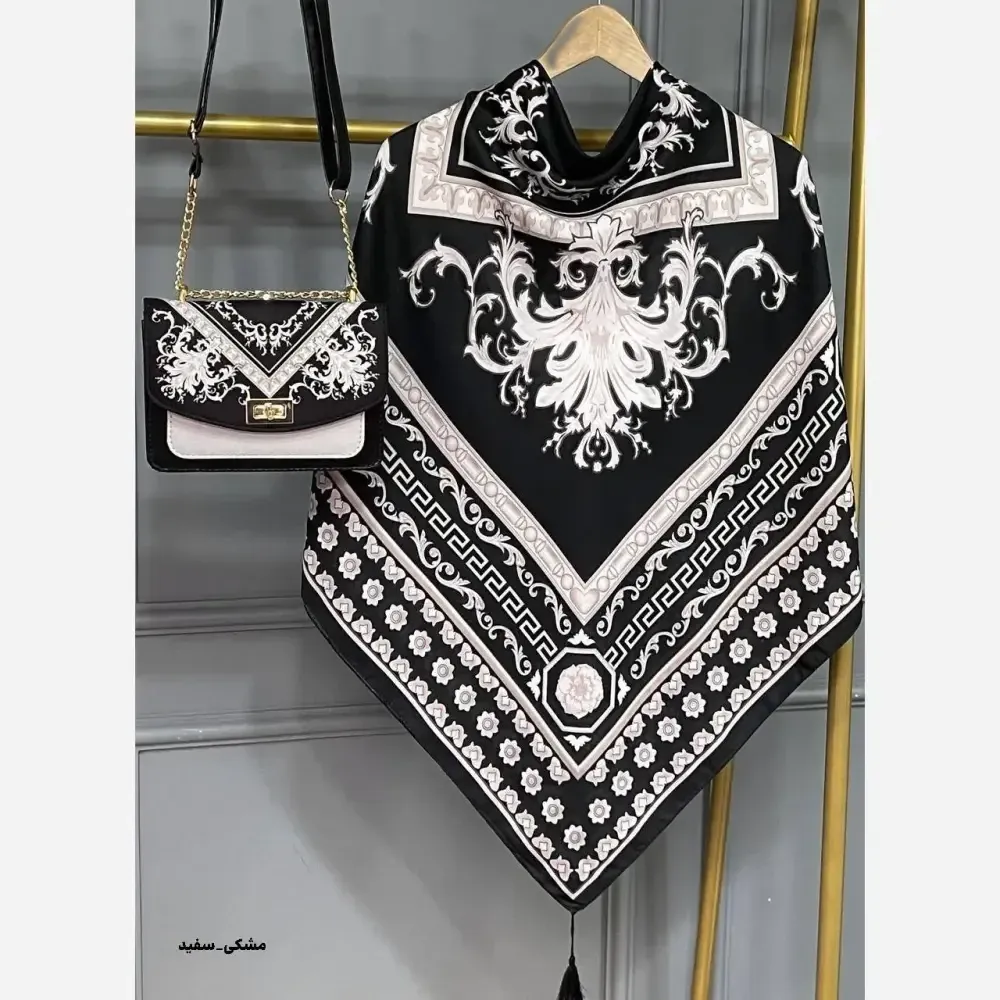 ست کیف و روسری مخمل و چرم صنعتی نخی منگوله دار سورنا