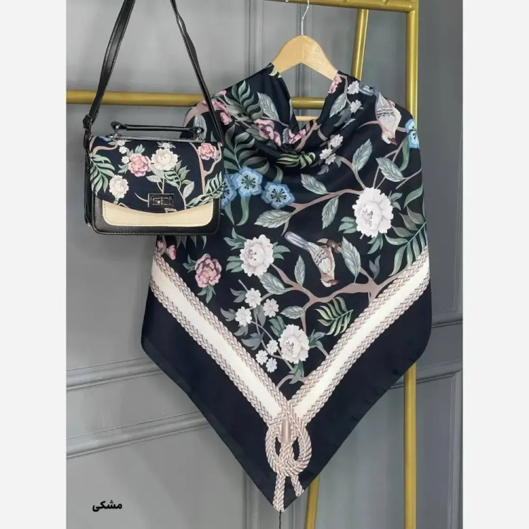 ست کیف و روسری گلاره مخمل و چرم صنعتی نخی منگوله دار