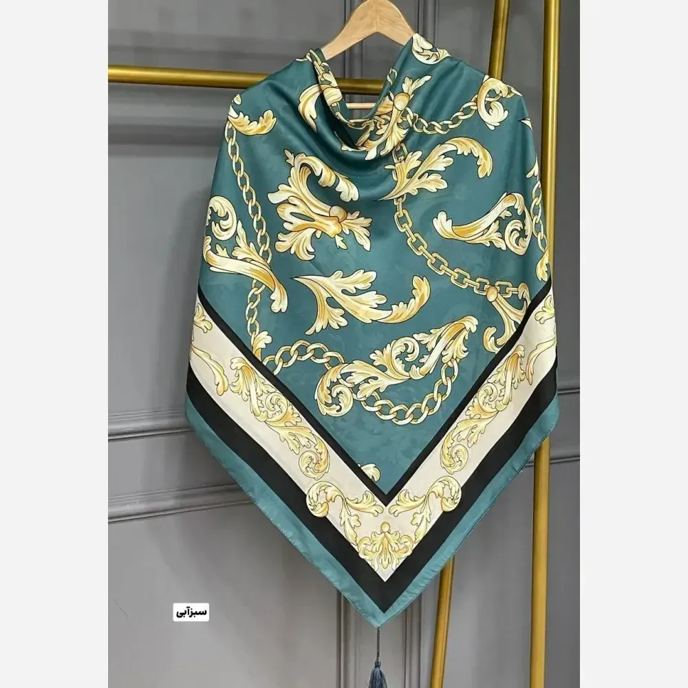 روسری نخی گراند قواره 130 رنگ مشکی و سبزآبی