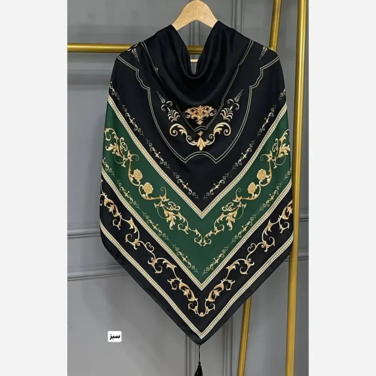 روسری نخی سلینا قواره 130 رنگ سبز سفید بادمجانی