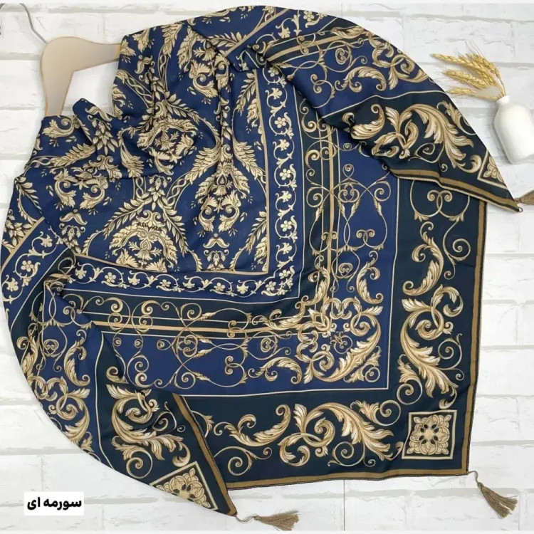 روسری نخی الیزابت قواره 130 رنگ طلایی و سرمه ای