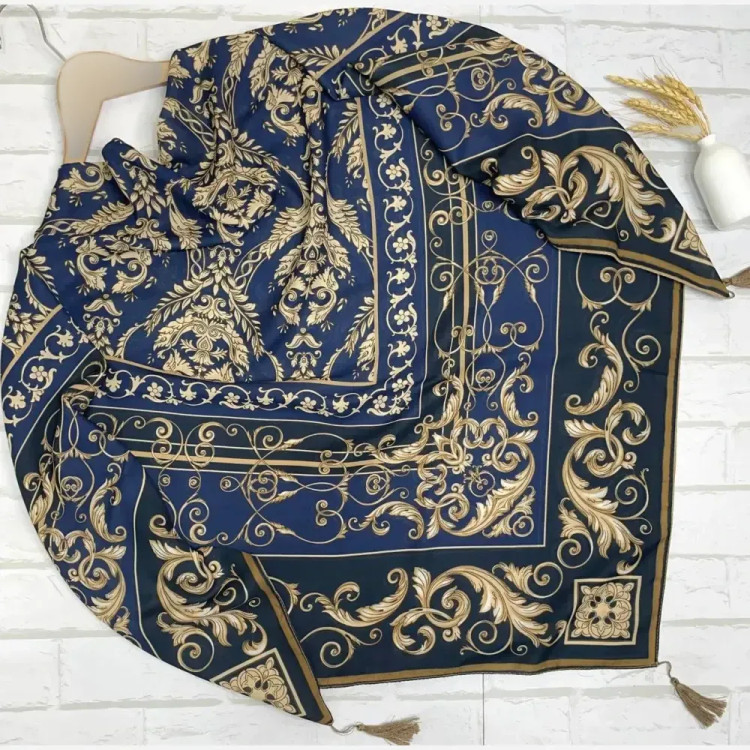 روسری نخی الیزابت قواره 130 رنگ طلایی و سرمه ای