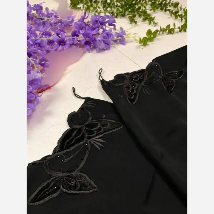 چادر جده گلدوزی مشکی جنس کن کن ندا مروارید سایز 150 تا 170