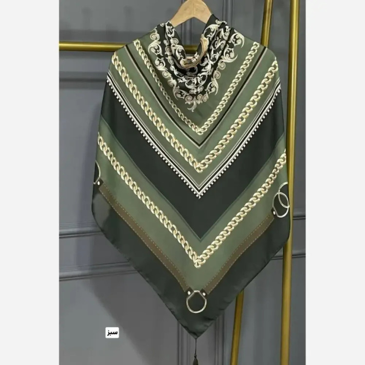 روسری نخی گالریا قواره 130 رنگ سبز و آبی