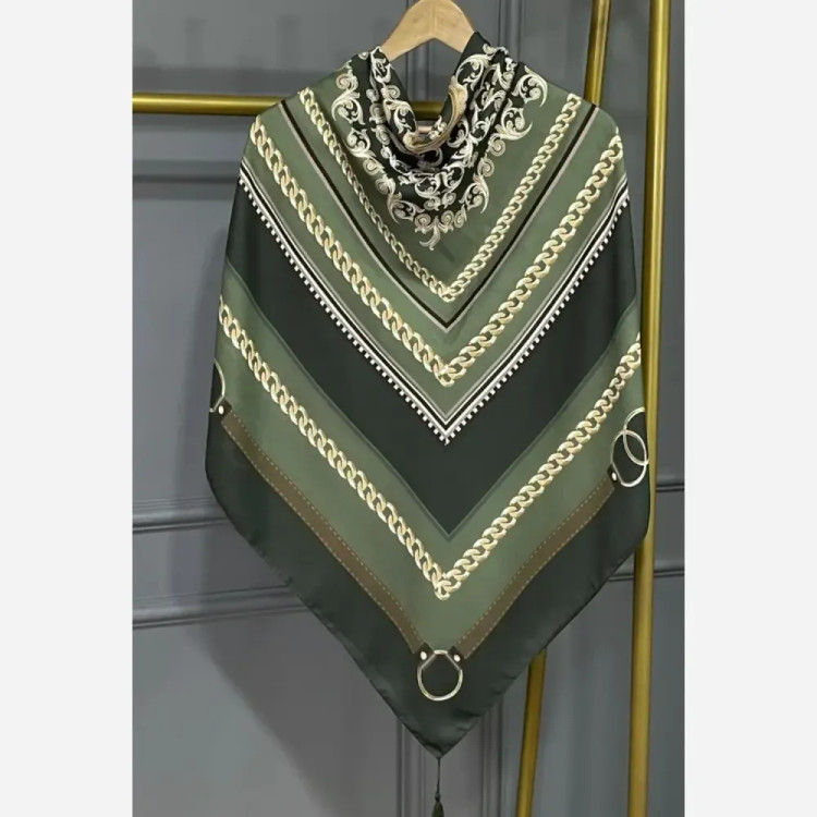 روسری نخی گالریا قواره 130 رنگ سبز و آبی
