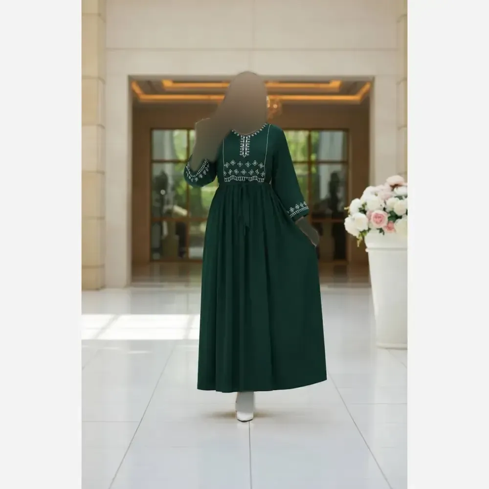 پیراهن چاپی نخ وارداتی فری سایز رنگ بندی نسکافه ای استخوانی بنفش بند کمر تنظیم قد 133