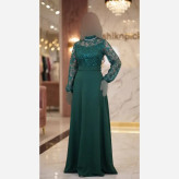 پیراهن مجلسی زنانه مهگل جنس حریر شاین و کرپ غواصی کمربند دار