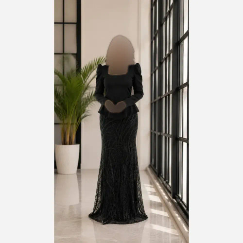 ماکسی مجلسی زنانه کرپ کش و حریر شاین قد 155 مشکی سبز