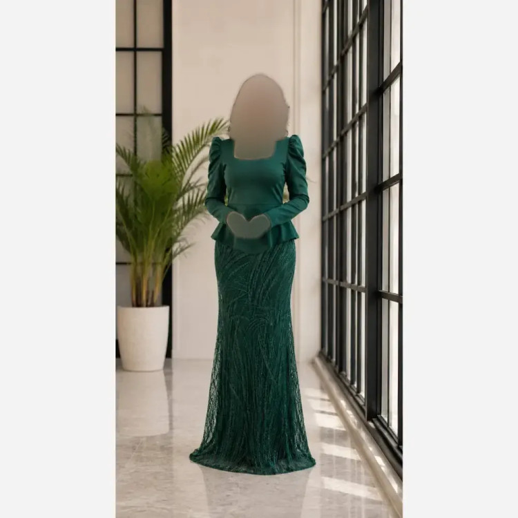 ماکسی مجلسی زنانه کرپ کش و حریر شاین قد 155 مشکی سبز