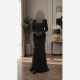 ماکسی مجلسی زنانه کرپ کش و حریر شاین قد 155 مشکی سبز