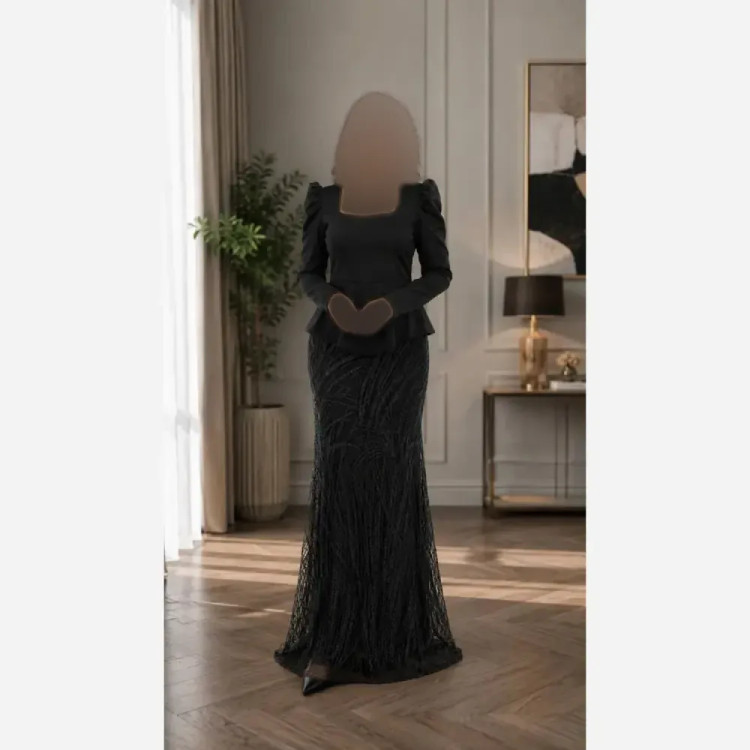 ماکسی مجلسی زنانه کرپ کش و حریر شاین قد 155 مشکی سبز