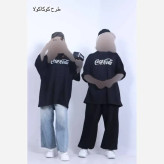 تیشرت لش نرمال ترندی سوپر پنبه فری سایز مشکی طرح کوکاکولا فرش درینک صدف چری اسپایسی کمپینگ دخترونه