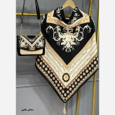 ست کیف و روسری مخمل و چرم صنعتی سورنا رنگ مشکی و سورمه ای