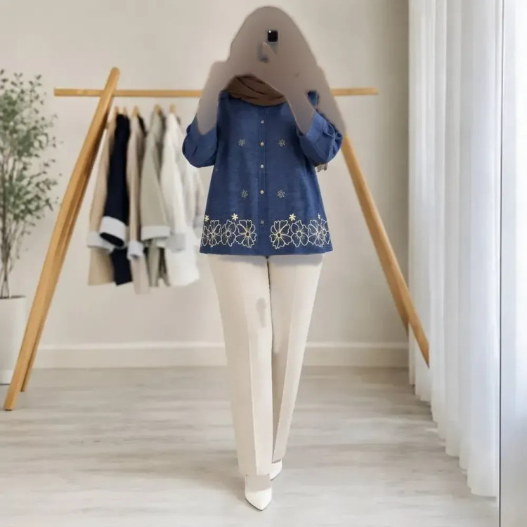 شومیز مانتویی گلدوزی شده جنس شانتون مهگل