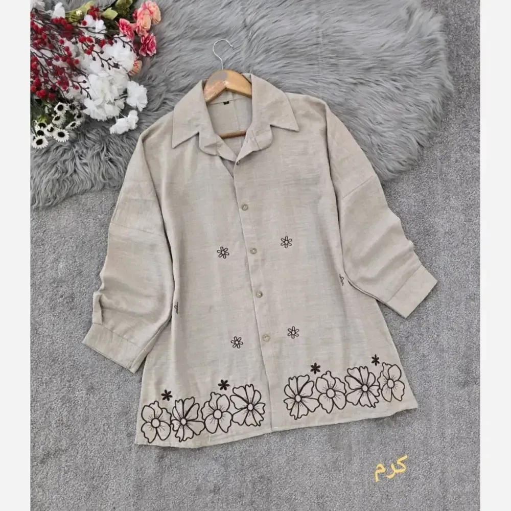 شومیز مانتویی گلدوزی شده جنس شانتون مهگل