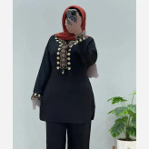 ست تونیک شلوار گلدوزی شده جنس شانتون فری سایز