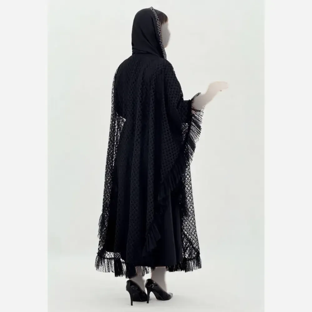 سارافن و رویه مجلسی مشکی جنس بوگاتی و دانتل سایز فری 38 تا 46