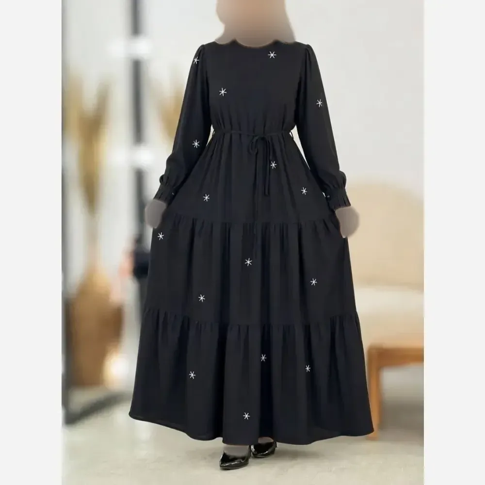 پیراهن مجلسی زنانه مدل ستاره جنس بوگاتی رنگ مشکی فری سایز