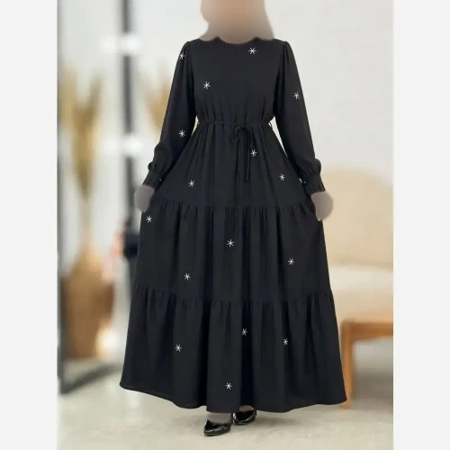 پیراهن مجلسی زنانه مدل ستاره جنس بوگاتی رنگ مشکی فری سایز