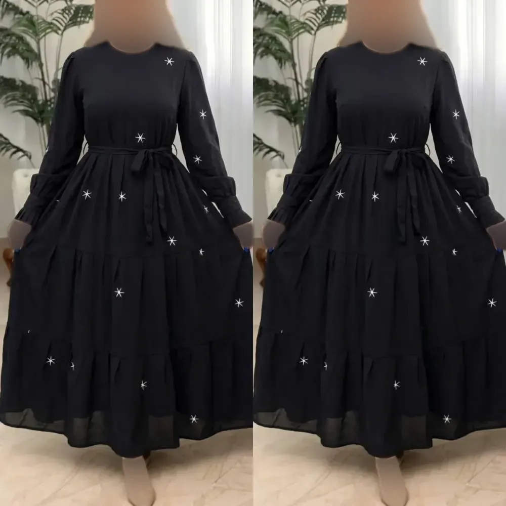 پیراهن مجلسی زنانه مدل ستاره جنس بوگاتی رنگ مشکی فری سایز