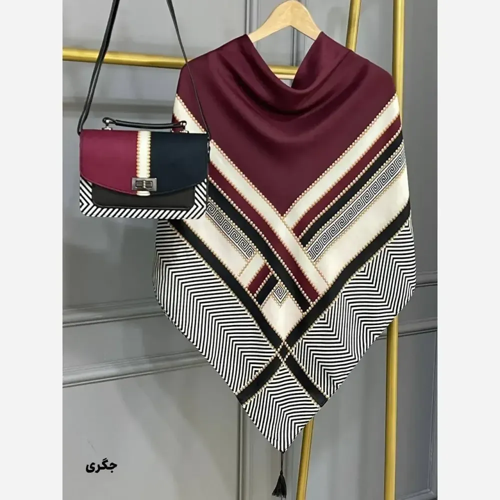 ست کیف و روسری ورساچه تیبا مخمل و چرم صنعتی نخی منگوله دار