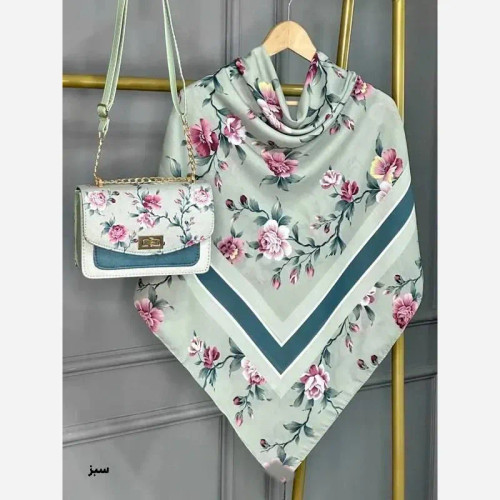 ست کیف و روسری مخمل و چرم صنعتی نخی منگوله دار گلفام
