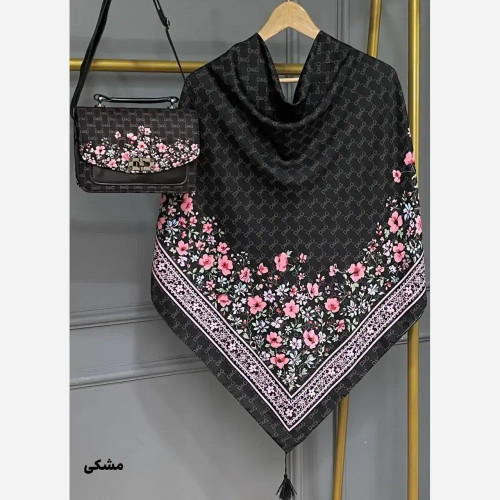 ست کیف و روسری مخمل و چرم صنعتی نخی منگوله دار گل دی