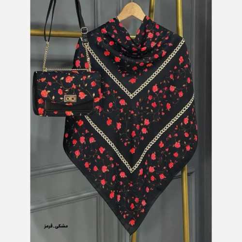 ست کیف و روسری گلسار مخمل و چرم صنعتی نخی منگوله دار