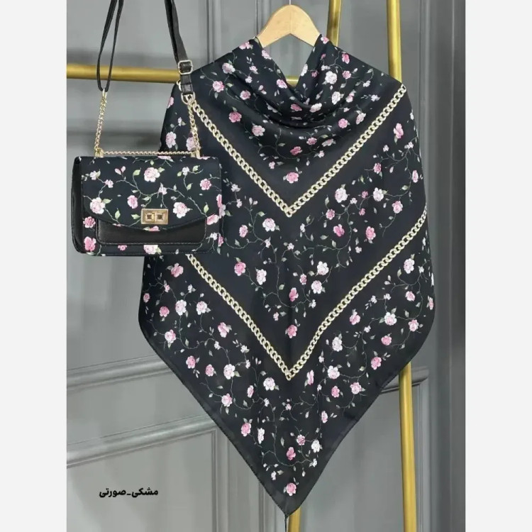 ست کیف و روسری گلسار مخمل و چرم صنعتی نخی منگوله دار