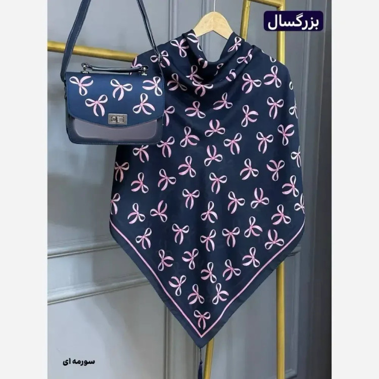 ست کیف و روسری پاپیونی مخمل و چرم صنعتی نخی منگوله دار