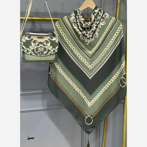 ست کیف و روسری مخمل و چرم صنعتی مشکی و سبز