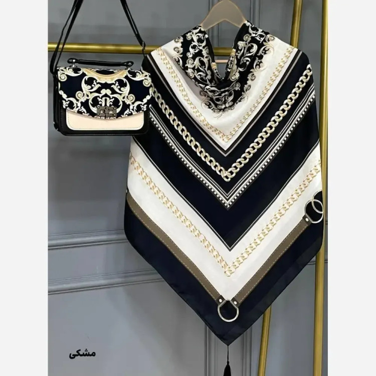 ست کیف و روسری مخمل و چرم صنعتی مشکی و سبز