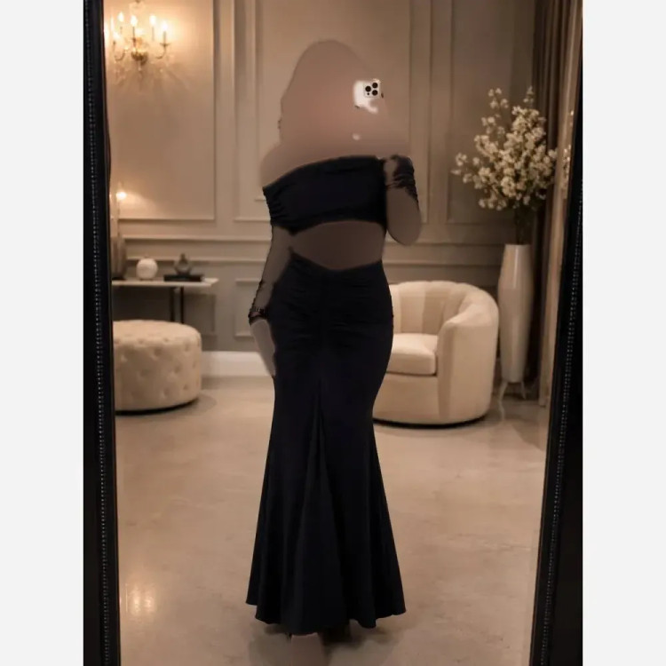 لباس مجلسی زنانه جنس فلامنت و تور رنگ مشکی