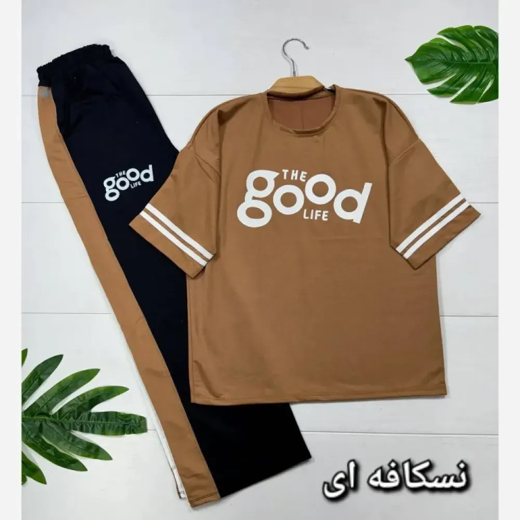 ست تیشرت و شلوار زنانه جنس پنبه گلکسی فری سایز 38 تا 46
