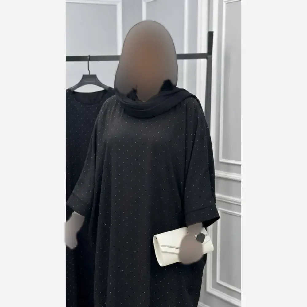 عبا افسانه کرپ الیزه مشکی نگین دار فری سایز