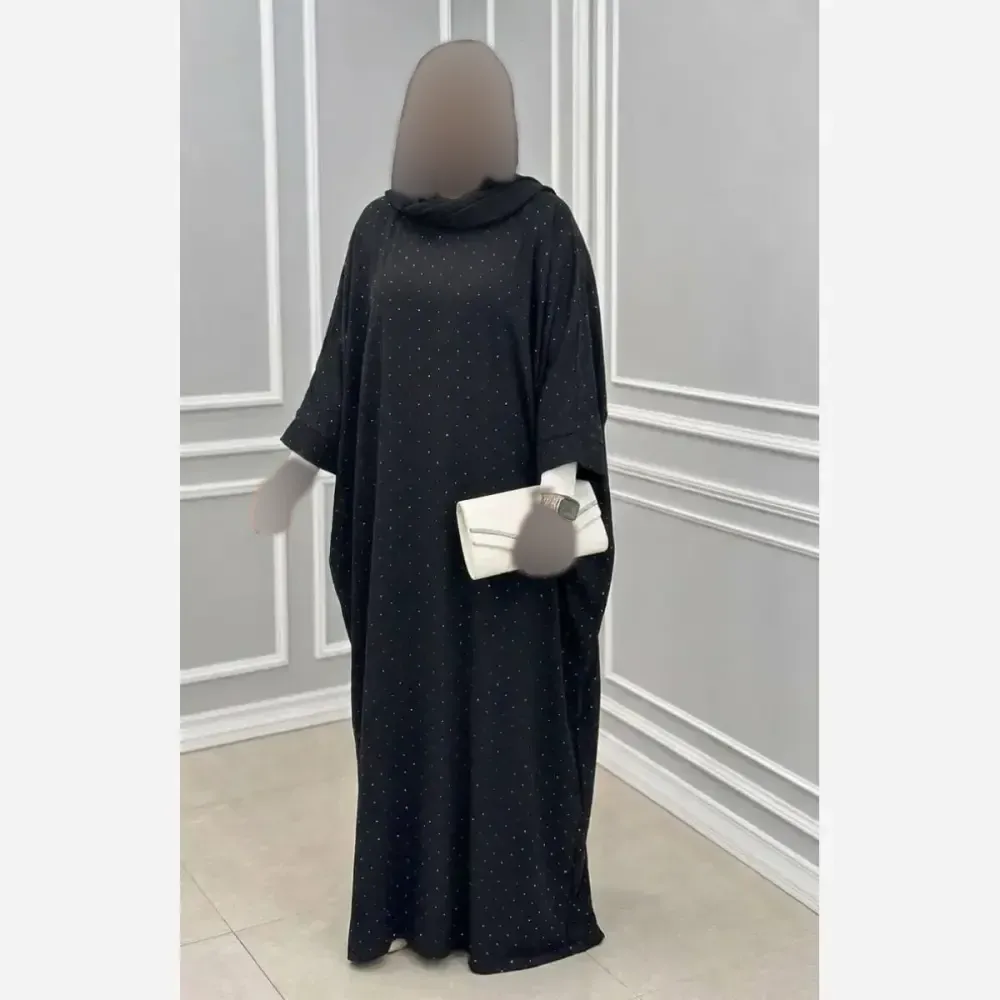عبا افسانه کرپ الیزه مشکی نگین دار فری سایز