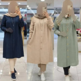مانتو بلند شایسته زنانه جنس شانتون زیپی فری سایز قد 100