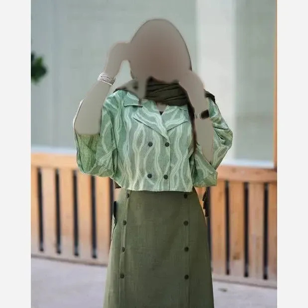 ست شومیز و شلوار زنانه مدل مادام جنس ژاکار کسمه و شانتون فری سایز