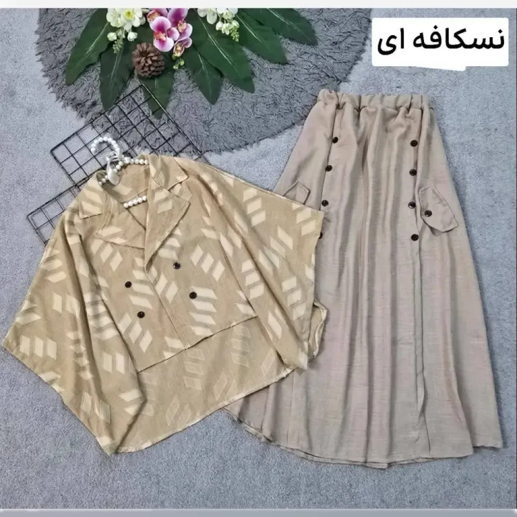 ست شومیز و شلوار زنانه مدل مادام جنس ژاکار کسمه و شانتون فری سایز